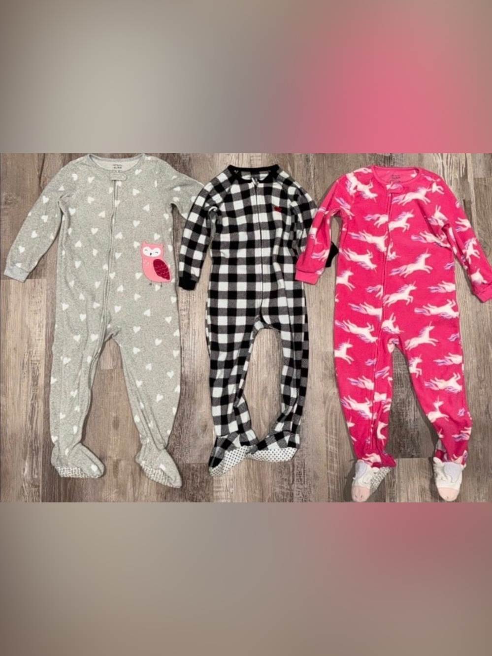 3 Pairs Girls Footed Pajamas Size 4T